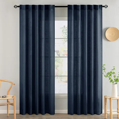 Vista 112 de MIULEE - Cortinas semitraslúcidas suaves y gruesas con textura de lino para cocina y ventana de baño, con trabilla trasera y bolsillo para Blanco