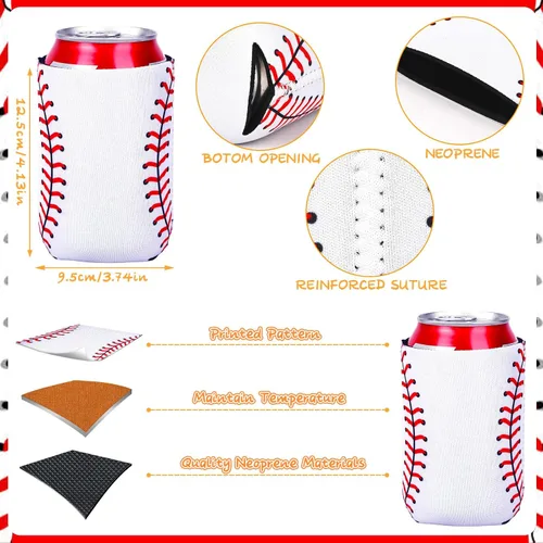 Vista 2 de 18 fundas plegables para enfriar latas de béisbol Insulated Neoprene, Beer Drink Beverage Can Bottle Cooler Sleeves, Sports Birthday Party