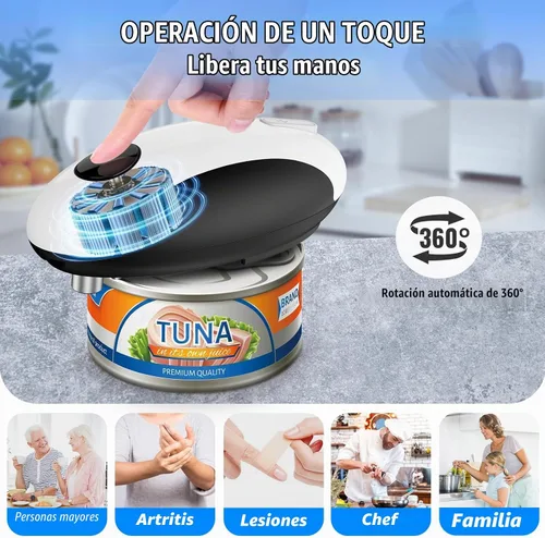 Vista 3 de Abrelatas eléctrico recargable por USB - Funciona con batería, operación automática de un toque, soporte magnético para tapa y corte de borde suave