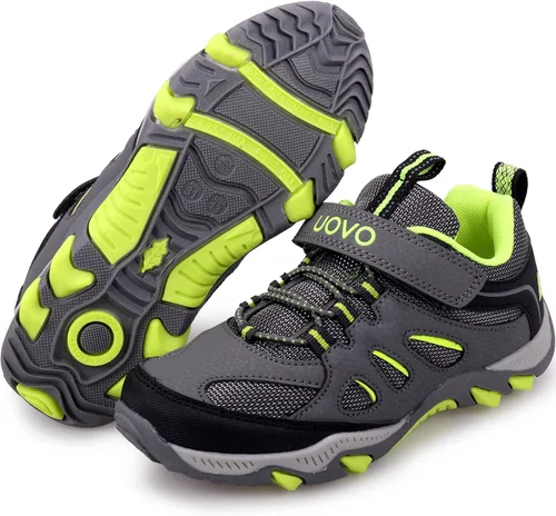 Vista 6 de UOVO Botas de senderismo resistentes al agua para niños, zapatos para caminar al aire libre, antideslizantes, al tobillo, zapatos deportivos