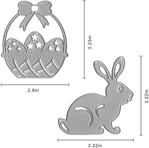 Vista 2 de Huevos de Pascua, conejos, troqueles de corte de metal y decoraciones de álbum de fotos, feliz conejito de Pascua, cesta de primavera, plantillas