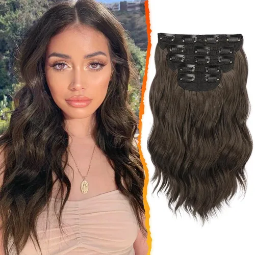 Vista 18 de BARSDAR Extensiones de cabello ondulado con clip negro marrón - 14 pulgadas, extensiones de cabello corto ondulado con clip para mujer - 5 piezas