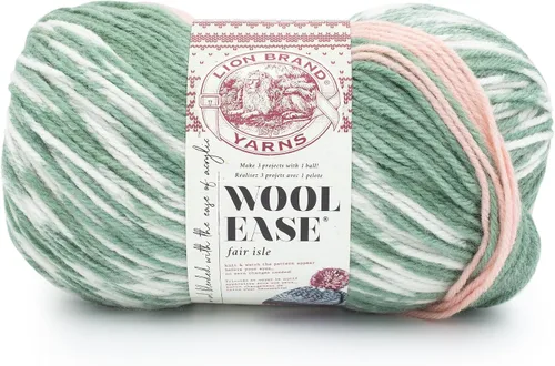 Vista 14 de Lion Brand Yarn - Ovillo de lana Wool Ease Fair Isle, hilo para tejer, color beige/oliva, 1 unidad Worsted Weight Wool Acrylic Blend Knit &