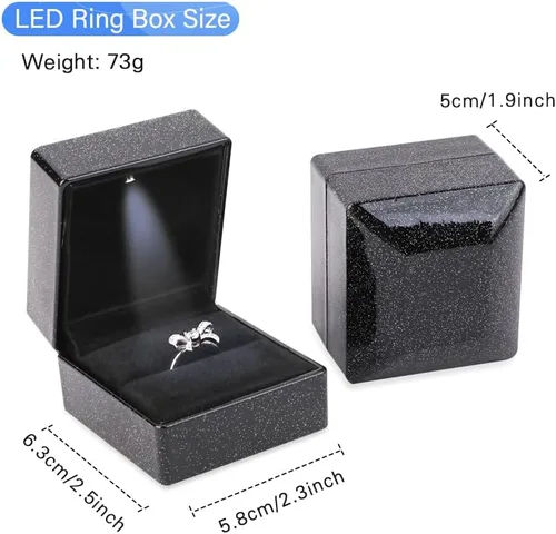 Vista 6 de iSuperb Caja de anillo con luces LED, 2 unidades, para propuestas, compromisos, bodas, regalos (paquete de 2 unidades, cielo estrellado, negro)