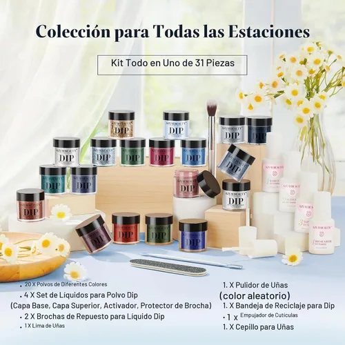 Vista 6 de AzureBeauty - Kit de 31 piezas de polvo de inmersión para uñas, otoño, invierno, rojo y verde con purpurina