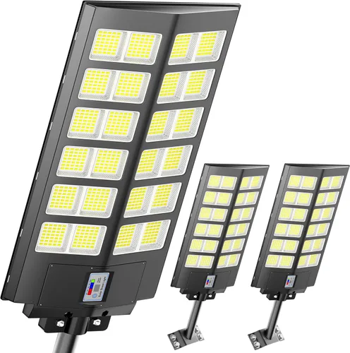 Vista 9 de Loyoele 9000W Luces solares de calle para exteriores 120000 lm, luz solar para estacionamiento comercial 7000 K, luces solares de inundación