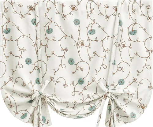 Vista 22 de VOGOL Cortinas de Nivel para Cocina para Ventana, Flores Azules y Enredaderas Bordadas Cortina de 24 Pulgadas de Largo, Cortinas Cortas Tratamiento