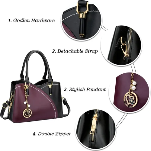 Vista 18 de KKXIU Monederos y bolsos de mano con triple compartimento para mujer, bolso de mano con asa superior