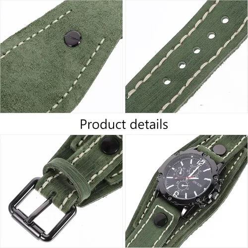 Vista 2 de UKCOCO Reloj de pulsera con correa de cuero ancha, pulsera punk para el día del padre