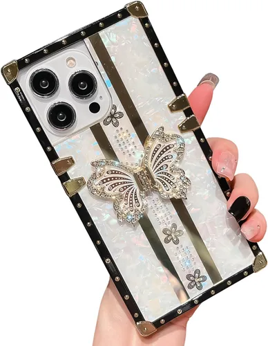 Vista 29 de Funda Rectangular de Lujo Femenina Compatible con iPhone 16 Pro Max Diseñada con Soporte de Anillo de Diamante con Función de Atril