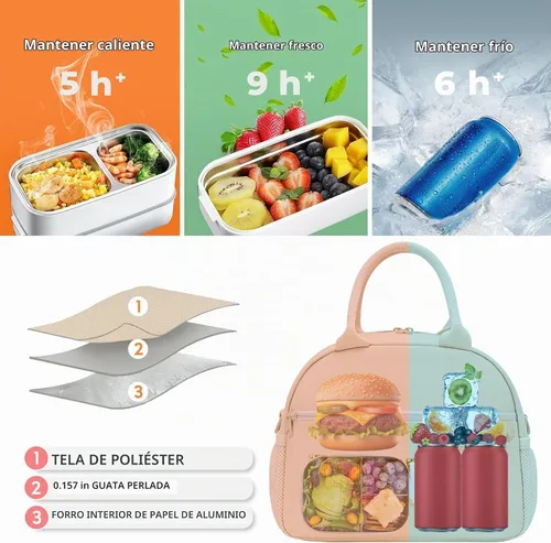 Vista 5 de Lonchera para niñas y mujeres, bonita bolsa de almuerzo preparada con letras de chenilla, bolsa de almuerzo aislada de gran capacidad con correa
