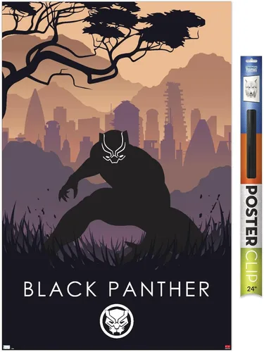 Vista 17 de Trends International Marvel Heroic Silhouette - Póster de pared de Black Panther, 14.725 x 22.375 pulgadas, versión enmarcada de madera de granero