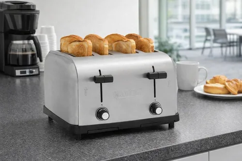 Vista 2 de Kratos Tostadora comercial de cuatro rebanadas, ranuras de 1.5 pulgadas de ancho para bagels y panes especiales, tostadora de encimera de acero