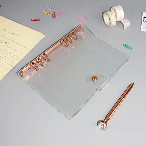 Vista 2 de Personal - Funda de PVC transparente A5, funda de PVC suave y transparente para cuaderno, 6 anillos, protector de 6 anillos con cierre de botón a