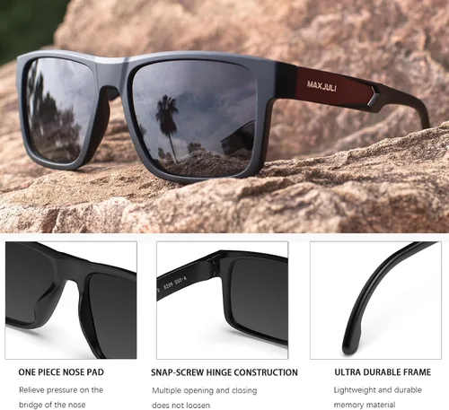 Vista 3 de MAXJULI Sports Polarized Sunglasses for Big Heads Men Women Rectangular Square Frame Glasses 82098210