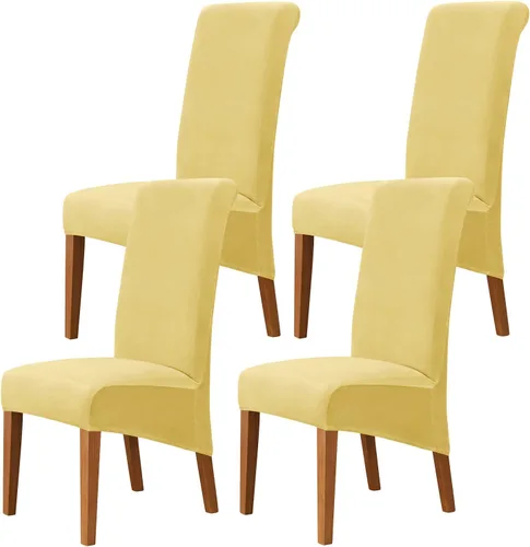 Vista 36 de Juego de 2 fundas de terciopelo para sillas de comedor, color beige, fundas elásticas para sillas de comedor y cocina, reutilizables, protector