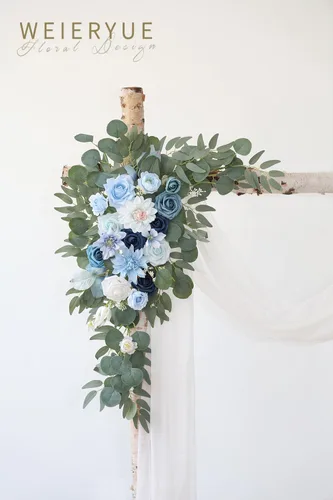 Vista 3 de [Usado] Kit de flores artificiales para arco de boda (paquete de 3), 2 piezas de decoración de arco de flores artificiales, 1 cortina transparente