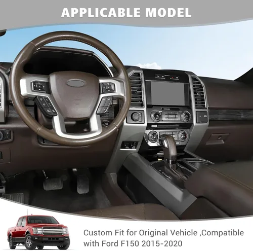 Vista 2 de Jimen Compatible con Ford F150 2015-2020, 4 Piezas Cubierta del Panel de la Consola Central Accesorios de Moldura Interior (Grano de Madera Negra)