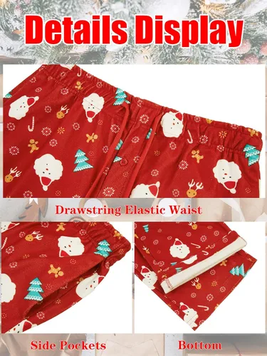 Vista 3 de Runcati Pantalones de pijama de Navidad para hombre, pantalones de forro polar, pantalones de descanso para fiestas de vacaciones