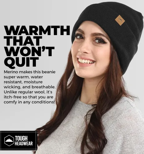 Vista 4 de Gorro de invierno para hombres y mujeres, gorro acanalado de lana merino, gorros de lana cálidos, suaves y con estilo, para climas fríos