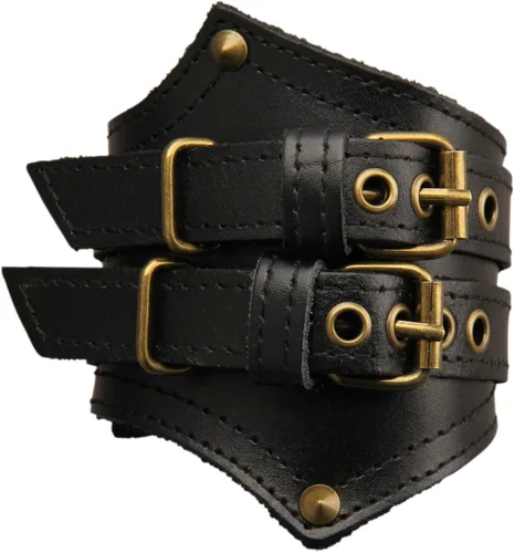 Vista 12 de Pulsera de cuero para hombre, brazaletes de cuero punk, pulsera de cuero negro para mujer