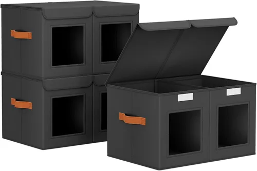 Vista 11 de Homsorout Contenedores grandes de almacenamiento para armario, organizador de ropa plegable dividido con tapas y doble ventana, contenedores Beige