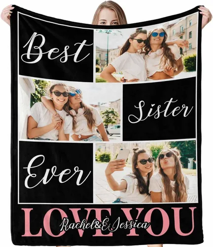 Vista 13 de InterestPrint Regalos para hermanas de hermana manta con collage de fotos, mantas de fotos personalizadas para hermanas, mejores amigas, mujeres