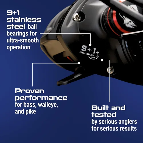 Vista 6 de Reaction Tackle ReactCast Baitcasting Reel, 7.3:1 High-Speed Baitcaster with 9+1 Bearings, Aluminum Frame, Dual Brake System and Smooth Drag for