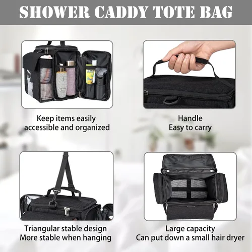 Vista 3 de Bolsa de mano para ducha, organizador portátil de gran capacidad, organizador de ducha colgante para viajes universitarios, gimnasio, campamento