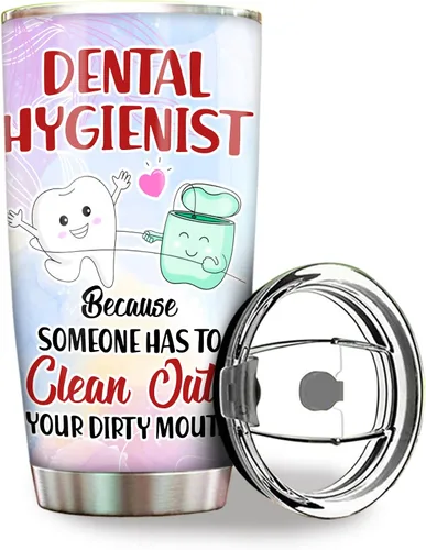 Vista 13 de Vaso de higienista dental – Tapa de popote de acero inoxidable de 20 onzas, divertido para mujeres y hombres, regalos de la semana nacional