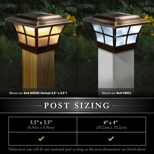 Vista 4 de Classy Caps SL079C Prestige - Tapa solar para poste, cobre, LED de alto rendimiento, se adapta a postes de 3.5 x 3.5 y 4 x 4, cobre galvanizado