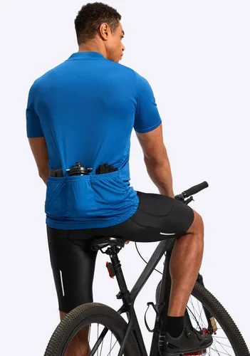 Vista 6 de Bikewa Maillot de ciclismo para hombre que absorbe la humedad, manga corta, UPF media cremallera, ciclismo, ciclismo de carretera, camisas