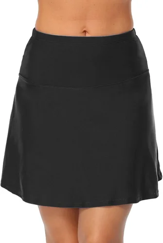 Vista 2 de Hilor Falda de natación de cintura alta para mujer, con control de abdomen, parte inferior de traje de baño adelgazante, falda tankini con pantaletas