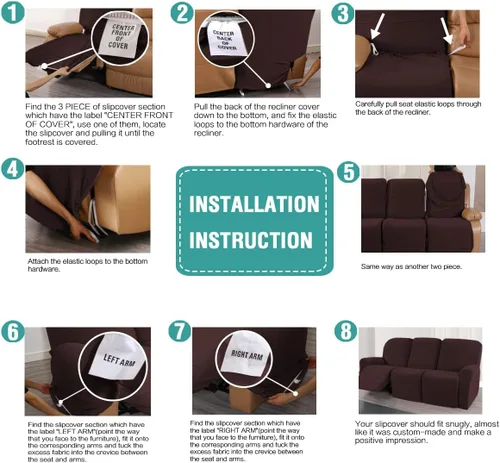 Vista 8 de Juego de fundas elásticas para sofá reclinable de 5 piezas, funda ajustada para sofás reclinables de 3 cojines, tela ultrasuave, lavable a máquina