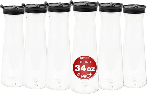 Vista 13 de Party Bargains Jarra de agua de 34 onzas con tapas abatibles, 1 paquete, tapa negra de alta calidad y resistente, excelente para leche, agua, té