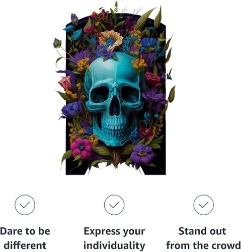 Vista 6 de Camiseta de corte ajustado con estampado de flores - Camiseta de calavera para mujer - Camiseta de ajuste delgado