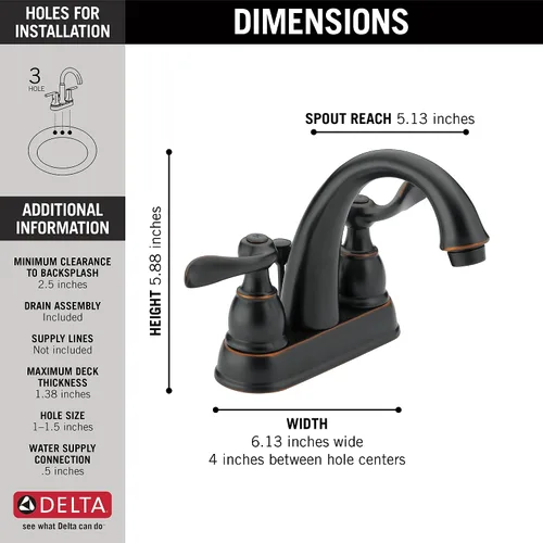 Vista 4 de Llave monocontrol Delta Windemere B2596 para pileta de baño con llave doble, B2596LF-OB