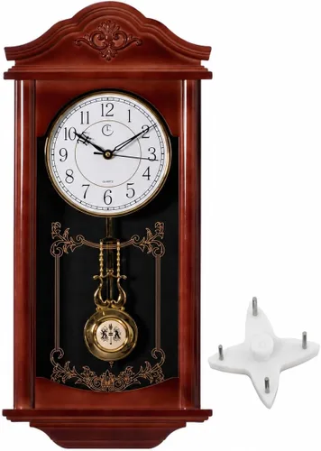 Vista 11 de Clockswise - Reloj de pared grande vintage de abuelo con péndulo de plástico con aspecto de madera para sala de estar, cocina o comedor