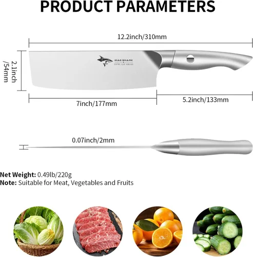 Vista 11 de MAD SHARK Cuchillo Nakiri de 7 pulgadas, cuchillo alemán ultra afilado de acero inoxidable para verduras, mango ergonómico, cuchillo de cocina