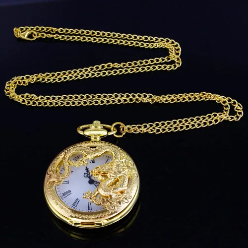 Vista 2 de Alwesam Engraved Pattern Design Quartz Pocket Watch RomanArabic Numerals for Birthdays Xmas Best Gifts
