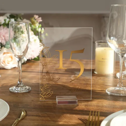Vista 7 de UNIQOOO Paquete de 20 letreros acrílicos transparentes en blanco – Signos de números de mesa de 5 x 7 pulgadas, letreros de boda, tarjeta y letrero