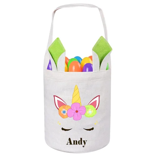 Vista 14 de Jocidea Personalized Easter Basket, Easter Bunny Basket for Kids - Blue Unicorn with Easter Egg 019B-Blue