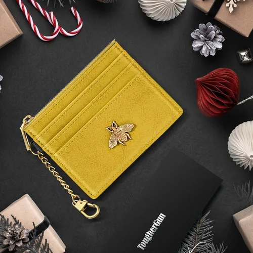 Vista 15 de SEAVILIA Tarjetero llavero cartera para mujer con ventana de identificación RFID monedero regalo abeja delgada minimalista pequeña cartera