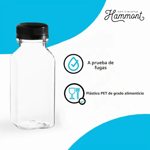 Vista 3 de Botellas de plástico Hammont con tapas - Botellas transparentes de PET para café helado y jugo, paquete de 24 - Botella reutilizable para jugos