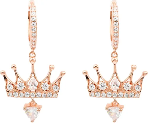Vista 7 de 925 Sterling Silver Cubic Zirconia Princess Crown Dangle Huggie Hoop Earrings