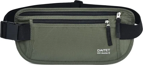 Vista 117 de DAITET Cinturón de dinero, soporte para pasaporte, cartera de viaje oculta segura con bloqueo RFID, riñonera encubierta (negro), Negro, Rfid