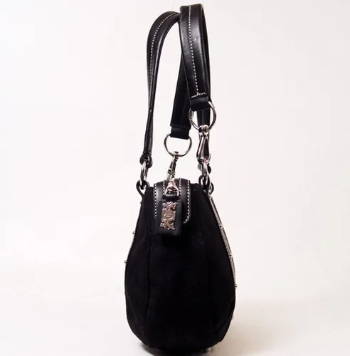 Vista 3 de Tempo by Leonello Borghi Toscana Logo Hobo Bag con ribete de cuero (negro), Negro