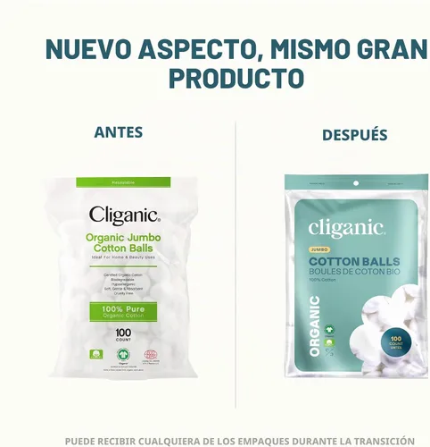 Vista 2 de Cliganic Bolas de algodón orgánico súper jumbo (100 unidades), hipoalergénicas, absorbentes, de tamaño grande, 100% puro (el embalaje puede variar)