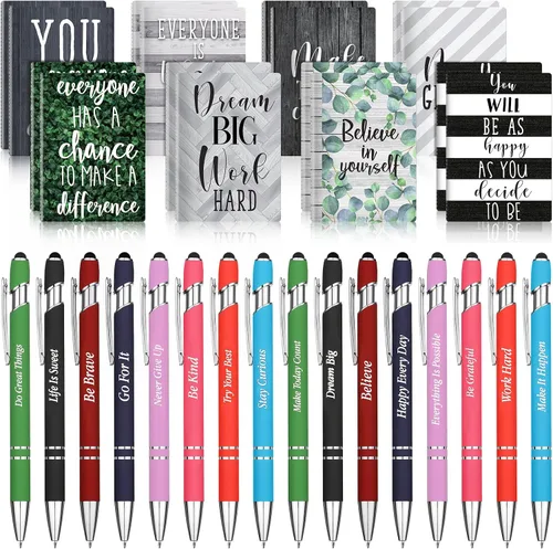 Vista 12 de Funrous 32 bolígrafos con cita motivacional, bloc de notas inspiradoras, mini diario con bolígrafo, cuadernos pequeños, regalo para hombres