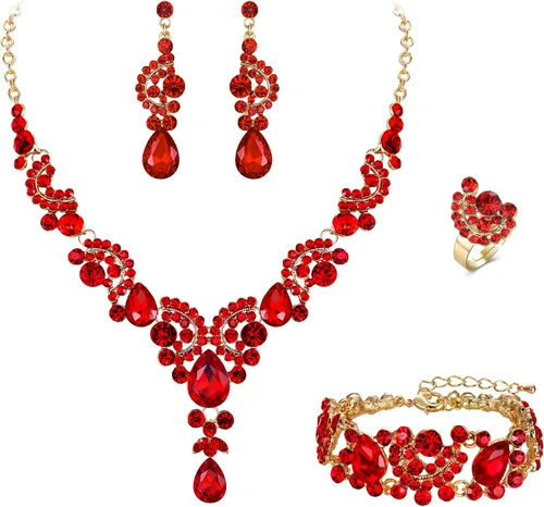 Vista 20 de Ever Faith - Conjunto de collar y aretes de lágrima con cristales de diamantes de imitación para novia, ondas florales